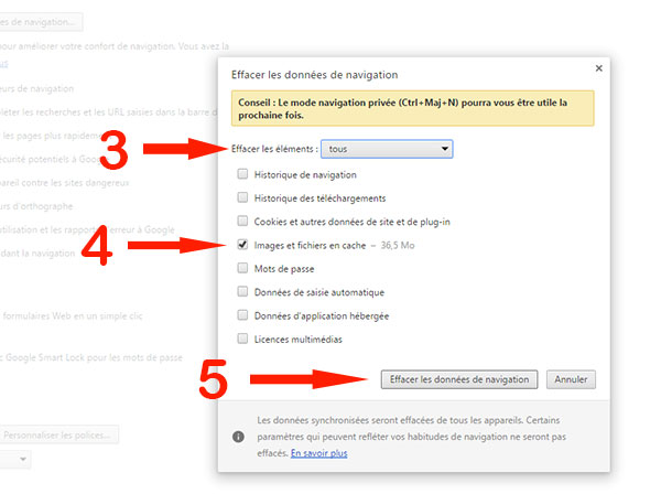 vider le cache de Google Chrome